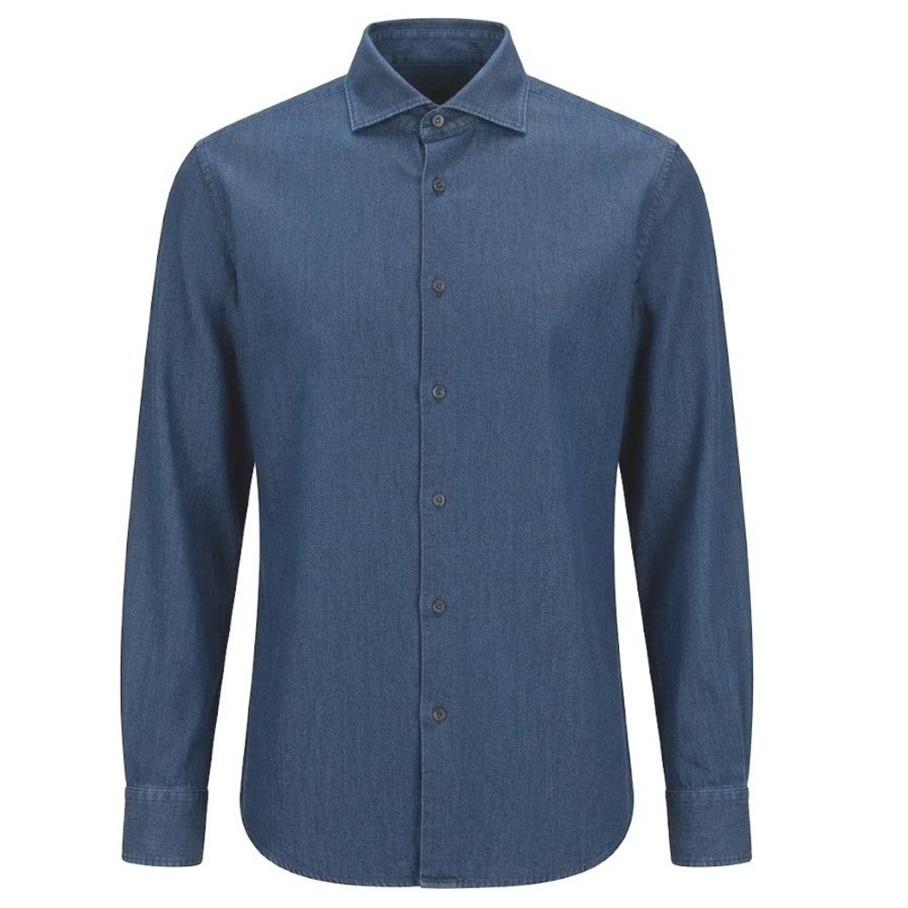 Ermenegildo Zegna Mens Blue Denim Look Stretch Long Sleeve Button Down Shirt XL